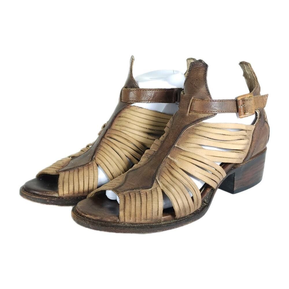 FREEBIRD BY STEVEN Women's Arrow US9 Tan Distressed Leather Strappy Sandals